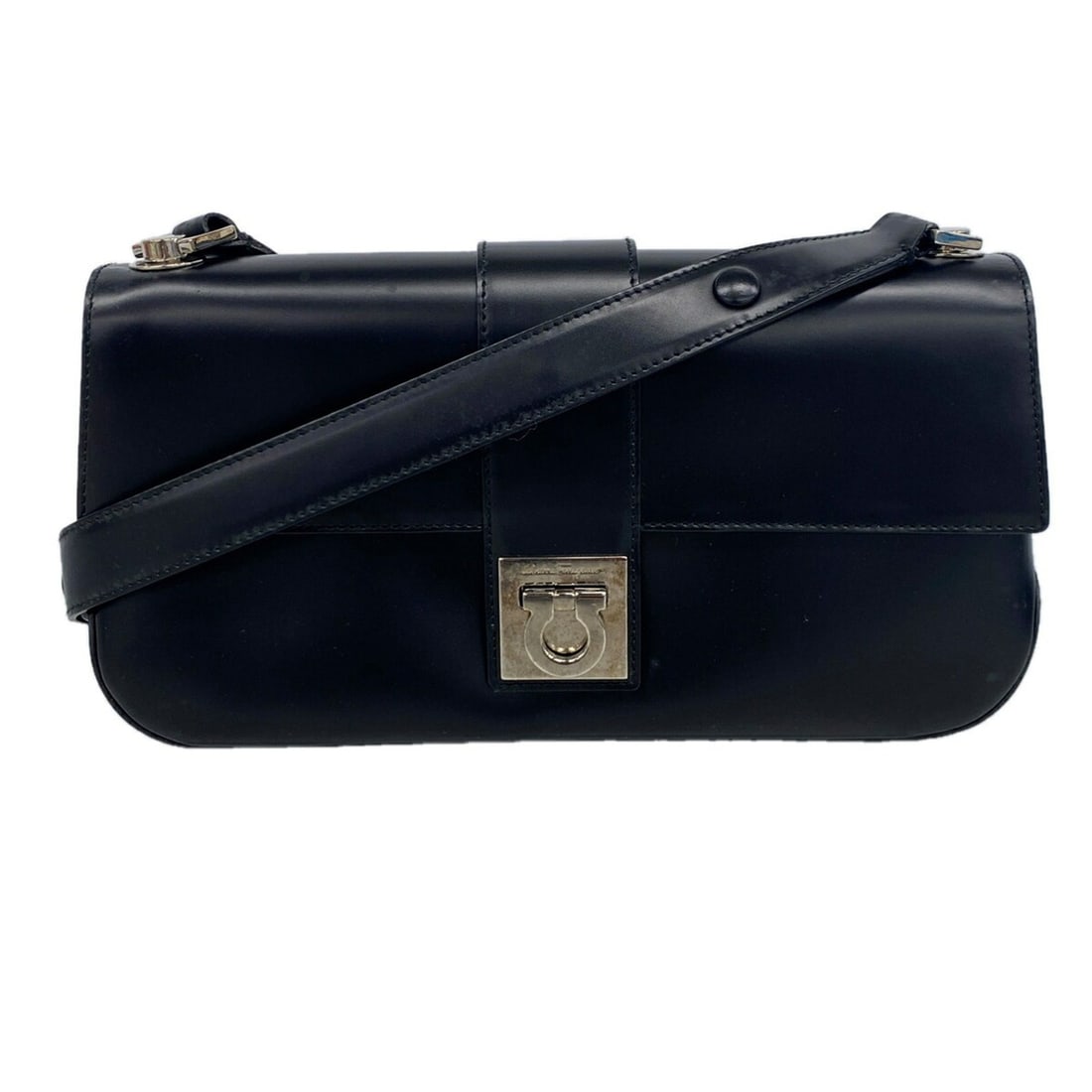 Salvatore Ferragamo Gancini Leather Shoulder Bag, Black, Women's (1 of 10)