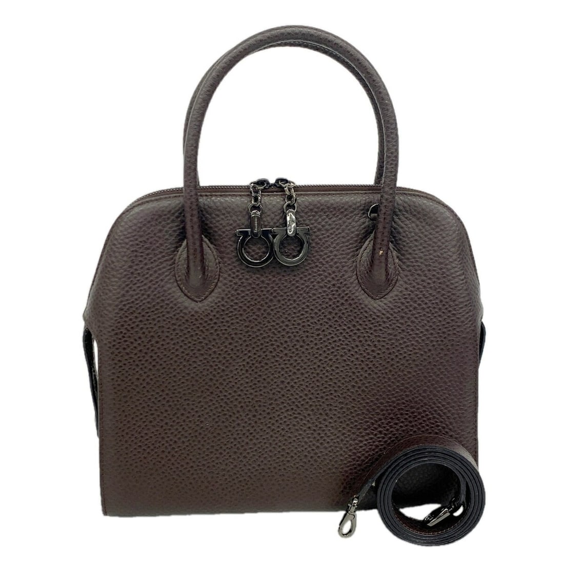 Salvatore Ferragamo Gancini Leather Handbag, Brown, Women's: --- Catalog ---Category: SizeSize (HxWxD): 25cm x 29cm x 8.5cm / 9.84'' x 11.41'' x 3.34''Category: DesignType: HandbagColor: BrownGender: WomenMaterial: Leather Hardware Color: SilverCategory: Genera