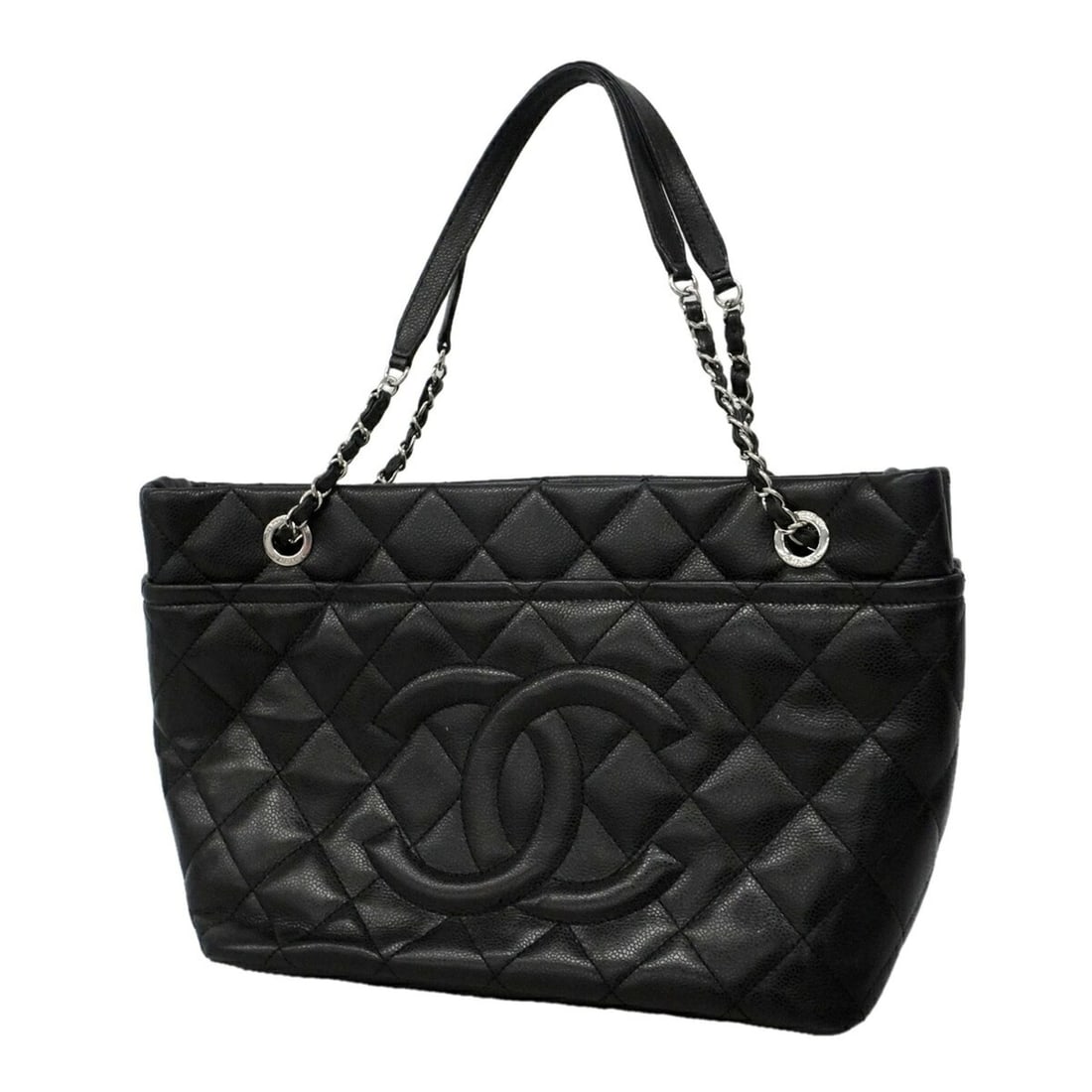 Chanel Tote Bag/Chain Tote, Matelassé Caviar Leather, Black, Women's (1 of 13)