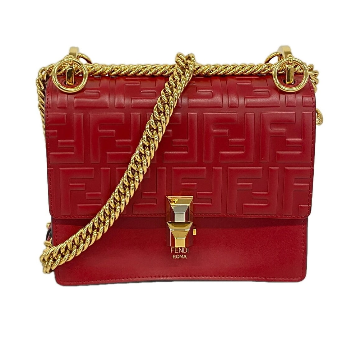 Fendi Shoulder Bag Kanai Mini Leather Red Gold Women's: --- Catalog ---Category: SizeSize (HxWxD): 15cm x 18.5cm x 9cm / 5.9'' x 7.28'' x 3.54''Category: DesignType: Shoulder bagColor: Red colorGender: WomenMaterial: Leather Hardware Color: Gold, SilverCat