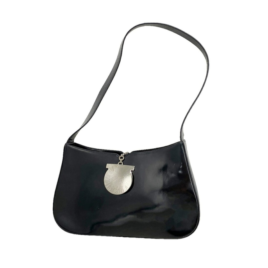 Salvatore Ferragamo Gancini Leather Shoulder Bag, Black, Women's: --- Catalog ---Category: SizeSize (HxWxD): 18cm x 31.5cm x 5.5cm / 7.08'' x 12.4'' x 2.16''Category: DesignType: Shoulder bagColor: BlackGender: WomenMaterial: Leather Hardware Color: SilverCategory: 