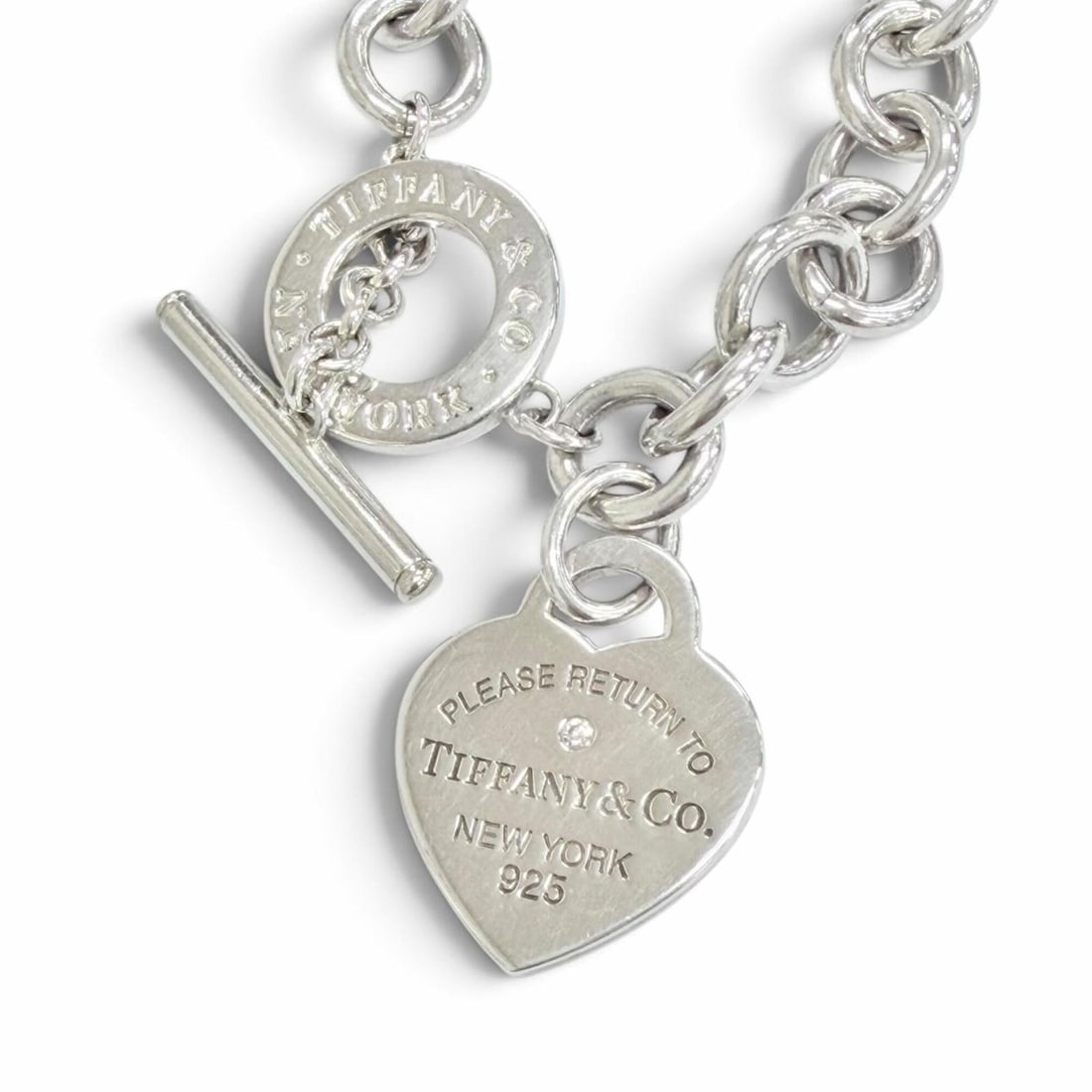 TIFFANY&Co. Tiffany Return to Heart Tag Necklace, 925 Sterling Silver, 1 Diamond, Purchased October: --- Catalog ---Category: SizePendant Size: 25mm x 20mm / 0.98'' x 0.78''Neck Circumference: 40 cm / 15.74''Category: DesignColor: SilverStone: DiamondGender: WomenMaterial: Silver 925Necklace Type: Ne