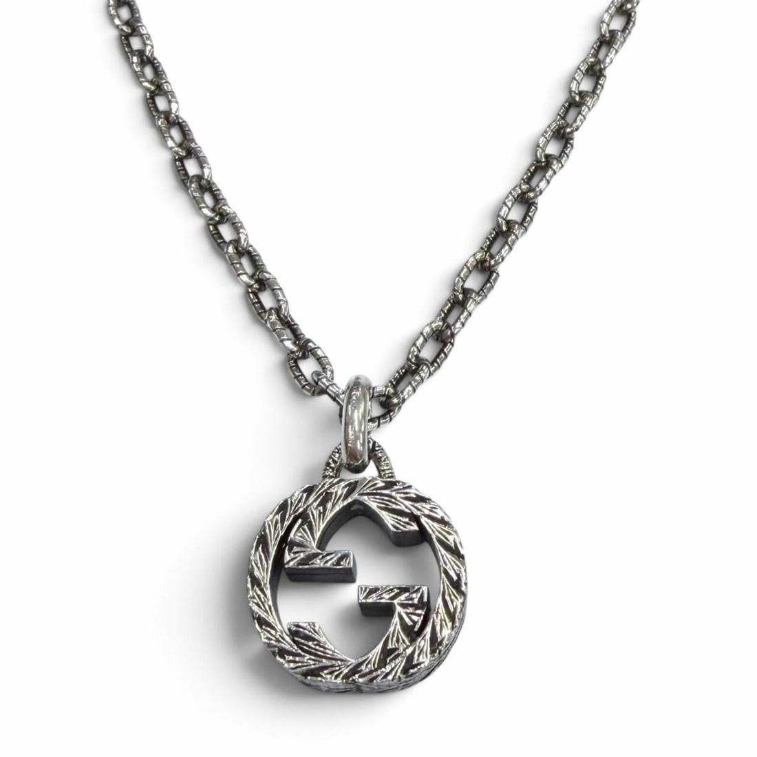 GUCCI 455307 Interlocking G Arabesque AG925 Chain Necklace, Silver, Made in Italy, Weight 19g, (1 of 9)