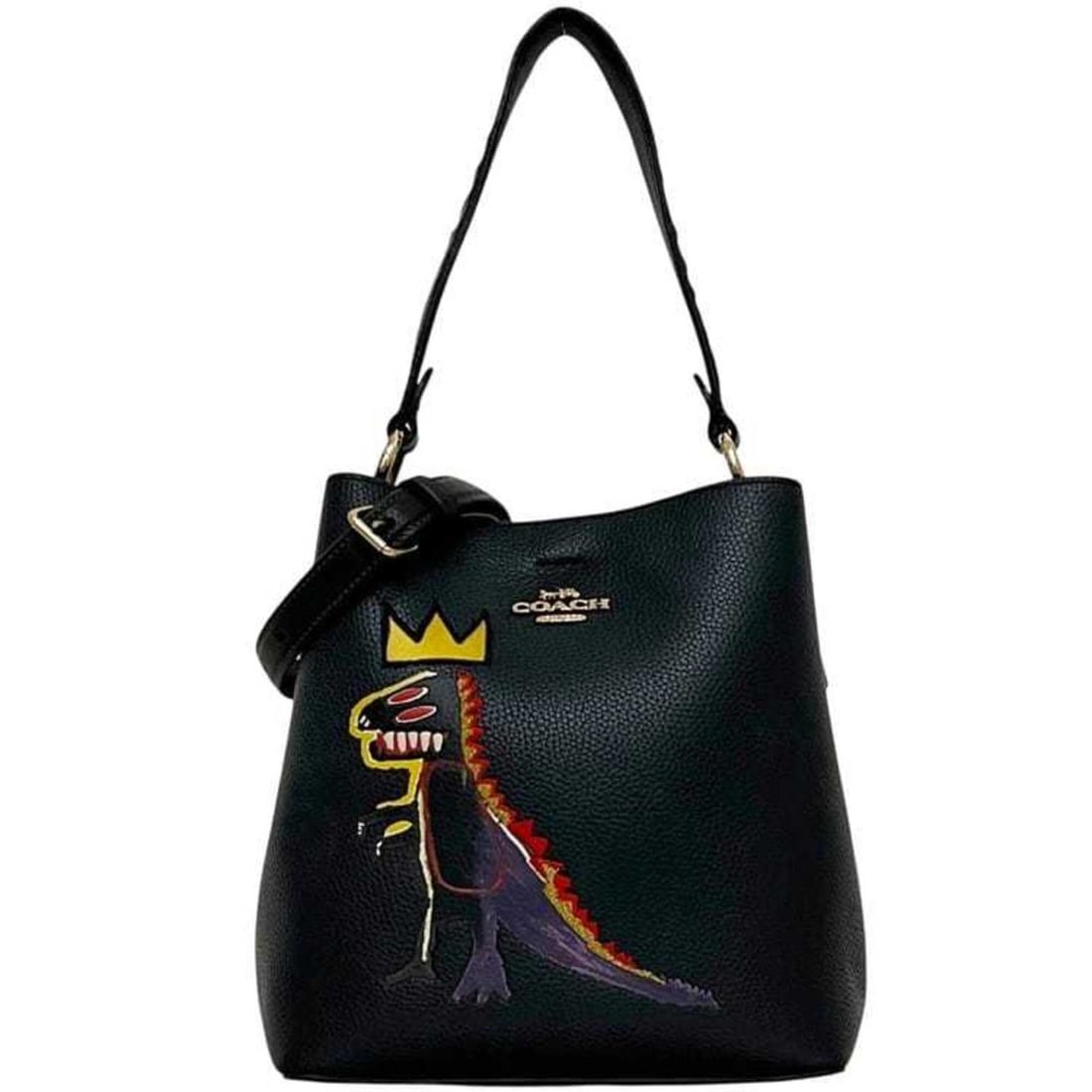 Coach 2-way Shoulder Bag, Basquiat C6073, Leather, Black, Women's, Dinosaur Embroidery Print: --- Catalog ---Category: SizeSize (HxWxD): 22cm x 23cm x 10cm / 8.66'' x 9.05'' x 3.93''Category: DesignType: Shoulder bagColor: BlackGender: WomenMaterial: Leather Category: GeneralMPN: C6073Brand: C