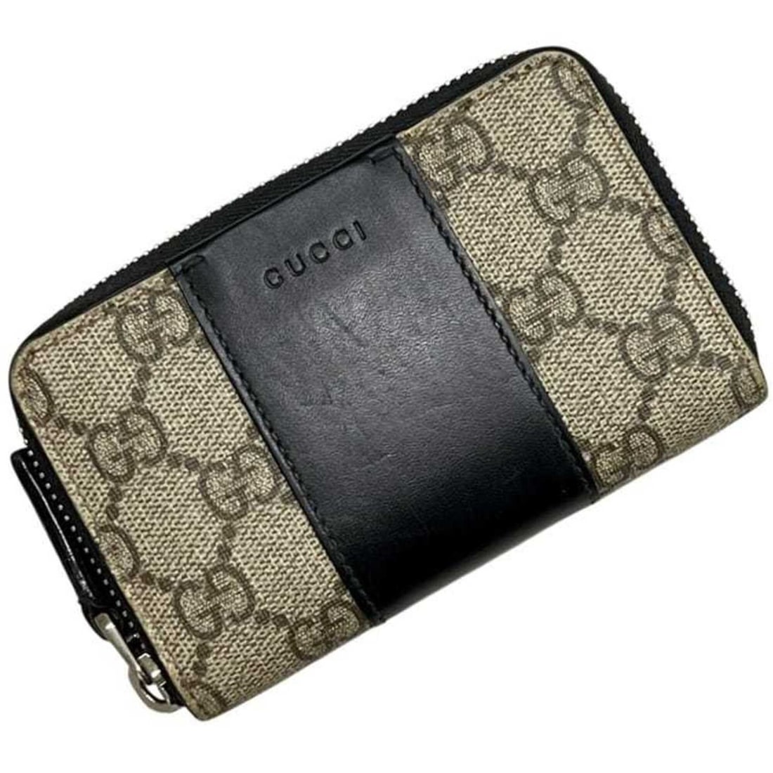 Gucci coin case, purse, GG Supreme, 451242 2184, GUCCI PVC leather, beige/black, men's wallet: --- Catalog ---Category: SizeSize (HxWxD): 8cm x 12cm x 2cm / 3.14'' x 4.72'' x 0.78''Category: DesignType: Coin purse/coin caseColor: Beige, BlackGender: MenMaterial: PVC , GG Supreme , Leather Categ