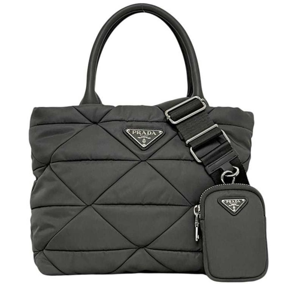 Prada 2-way bag, padded, Re-Nylon tote 1BG373_RDJN_F0048_V_B9M, size 25, IC tag compatible, PRADA: --- Catalog ---Category: SizeSize (HxWxD): 19cm x 27cm x 14cm / 7.48'' x 10.62'' x 5.51''Category: DesignType: Tote bagColor: GrayGender: WomenMaterial: Nylon Category: GeneralMPN: 1BG373_RDJN_F0048_V
