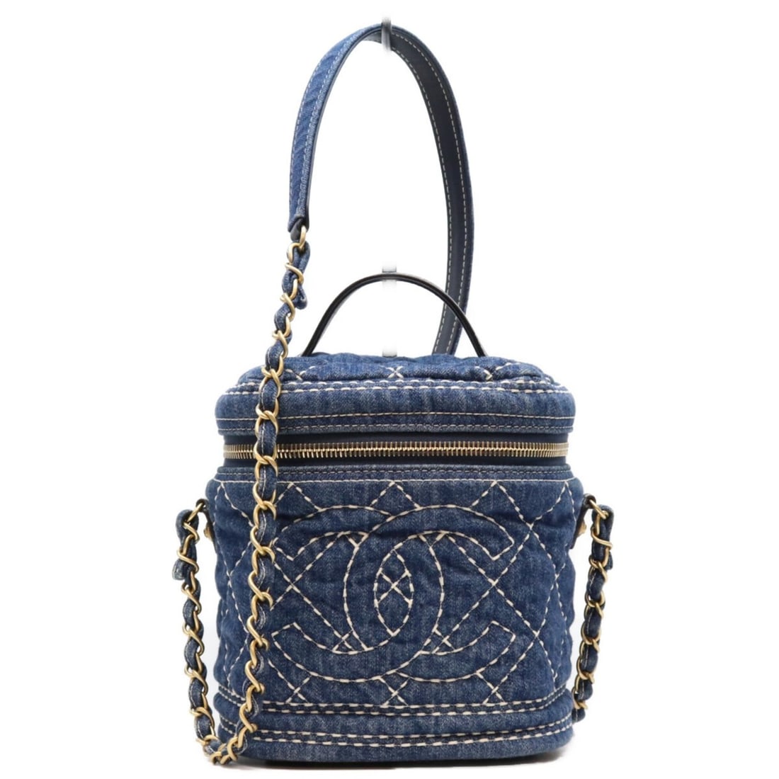 CHANEL AS1336 Blue Denim Wild Stitch Handle Vanity Shoulder Bag Indigo Gold Hardware Women's (1 of 16)