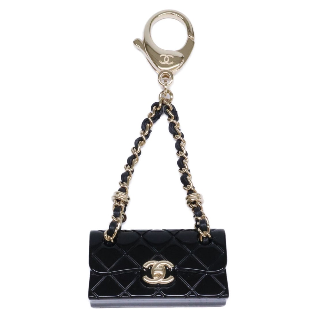 CHANEL B23C ABA121 GP Leather Resin Coco Mark Matelassé Chain Bag Motif Charm Keychain Black Gold: --- Catalog ---Category: SizeSize (HxWxD): 10.2cm x 4.1cm / 4.01'' x 1.61''Category: DesignType: KeyringColor: BlackGender: WomenMaterial: Gold platingCategory: GeneralBrand: Chanel--- Item List ---Se