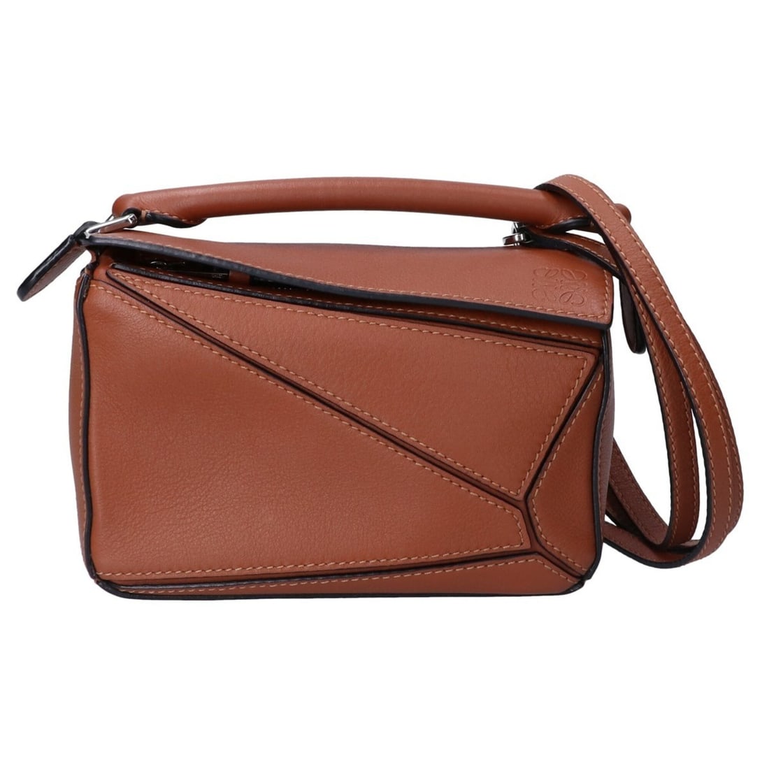 LOEWE Puzzle Bag Mini Classic Calf 2-Way Shoulder Bag/Handbag Brown Silver Hardware Women's (1 of 11)