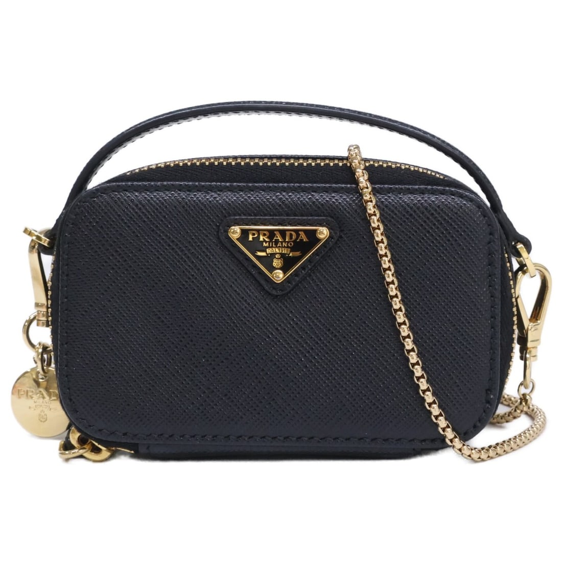 PRADA 1NR025 Saffiano Chain Shoulder Mini Pouch Bag Black Gold Hardware Women's (1 of 10)