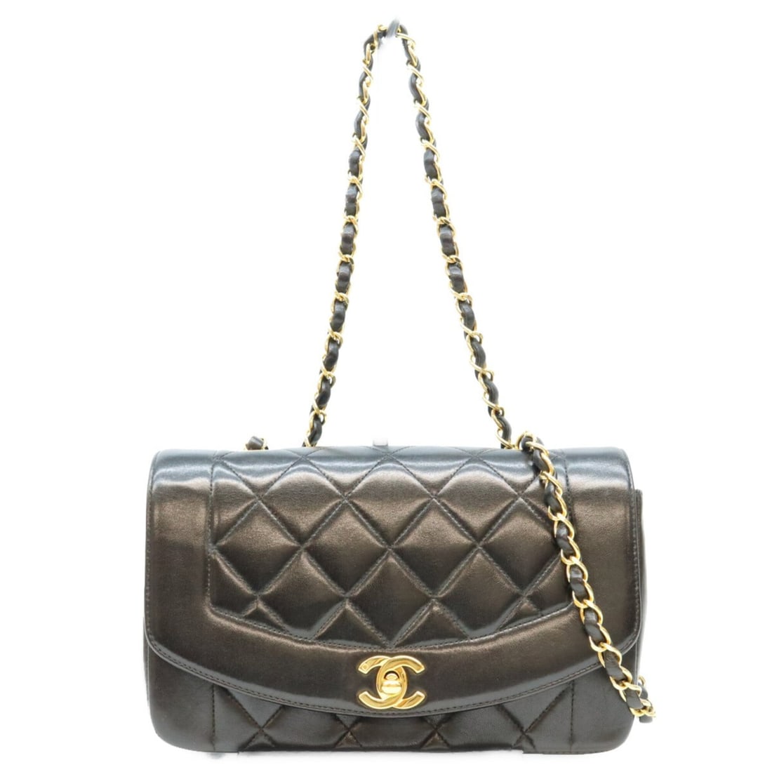 CHANEL A01164 Black Matelassé Lambskin Diana 22 Shoulder Bag with Gold Hardware - Women's: --- Catalog ---Category: SizeSize (HxWxD): 13.5cm x 22cm x 6.5cm / 5.31'' x 8.66'' x 2.55''Category: DesignType: Shoulder bagColor: BlackGender: WomenMaterial: Leather Hardware Color: GoldLeather/Fur 