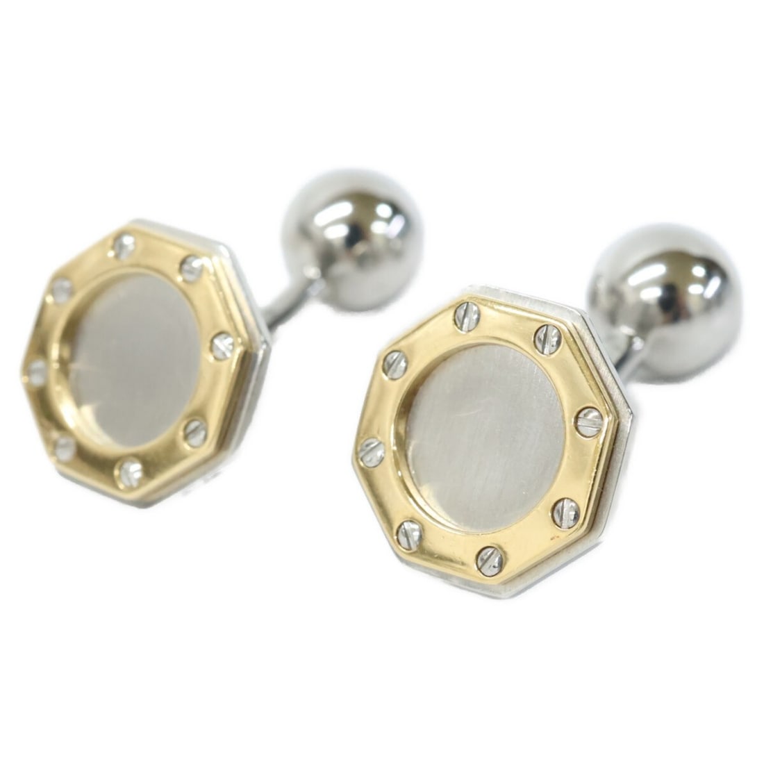 Cartier 18K Yellow Gold x Stainless Steel Oretacier Engraved Santos Octagon Cufflinks (Yellow: --- Catalog ---Category: DesignType: CufflinksColor: Silver, Yellow goldGender: MenMaterial: Yellow gold (18K)Category: GeneralBrand: Cartier--- Item List ---Section: ConditionRanking: Rank AB Used - 