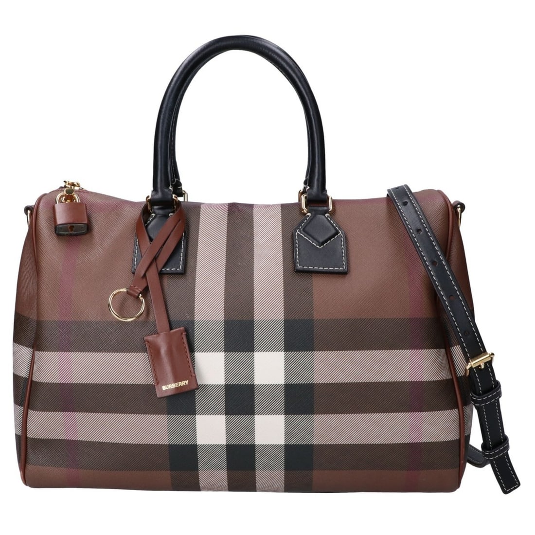 BURBERRY 8069662 Medium Bowling Bag 2-Way Handbag Brown Gold Hardware Women's: --- Catalog ---Category: SizeSize (HxWxD): 21.5cm x 31cm x 14cm / 8.46'' x 12.2'' x 5.51''Category: DesignType: HandbagColor: BrownGender: WomenMaterial: PVC Hardware Color: GoldCategory: GeneralBrand