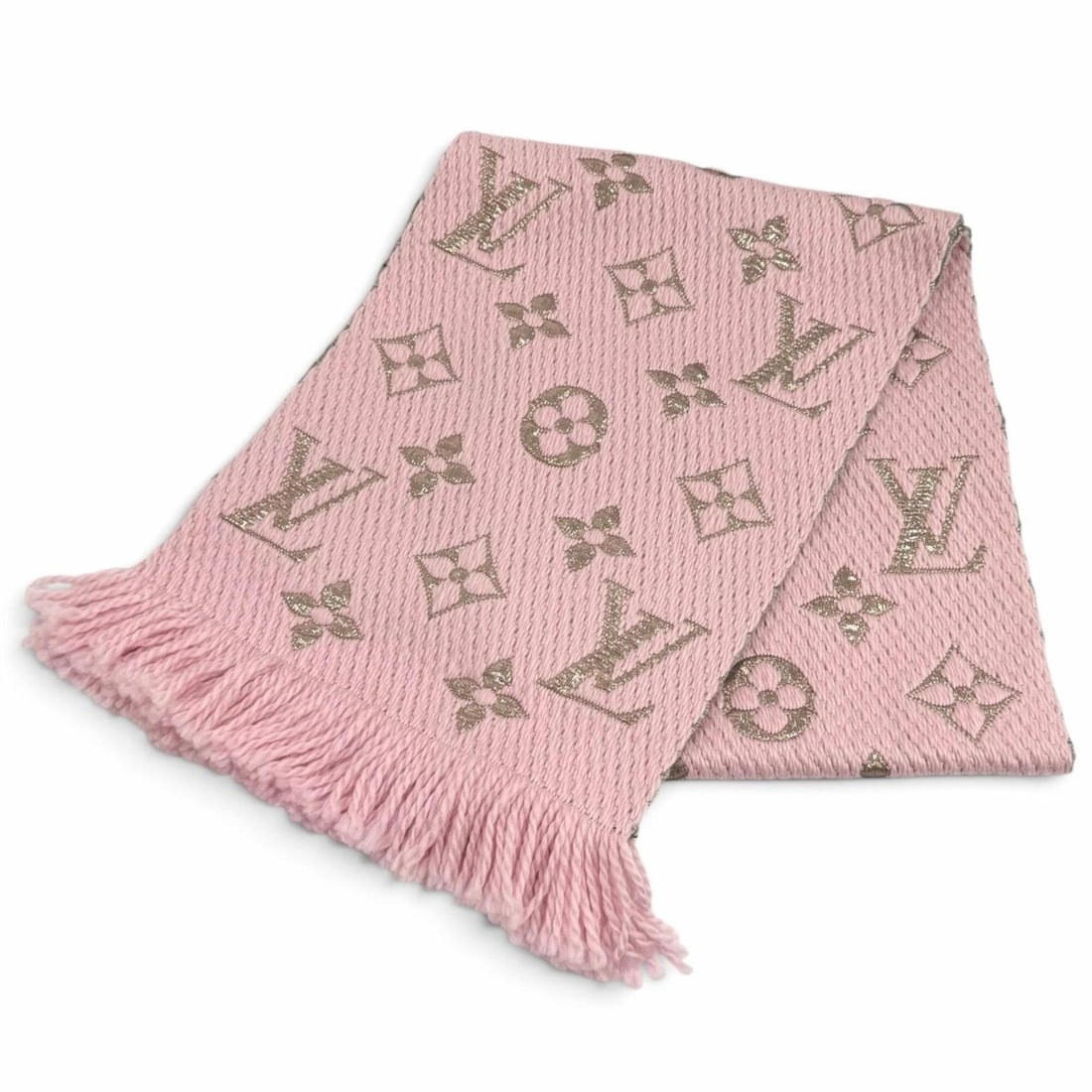 LOUIS VUITTON M70466 Echarpe Logomania Shine Wool Silk Blend Rose Ballerine Fringe Stole Scarf, Made (1 of 10)