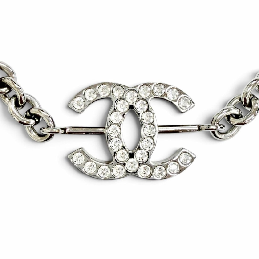CHANEL B25C ABE839 Coco Mark Rhinestone Chain Necklace, Silver, Made in Italy, Women's Accessory: --- Catalog ---Category: SizePendant Size: 22mm x 30mm / 0.86'' x 1.18''Neck Circumference: 44 cm / 17.32''Category: DesignColor: SilverGender: WomenMaterial: RhinestoneNecklace Type: NecklaceCategory