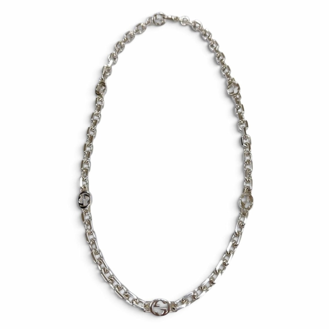GUCCI 759703 AG925 Interlocking G Chain Necklace, Silver, Weight 49.4g, Men's/Women's Accessory (1 of 12)