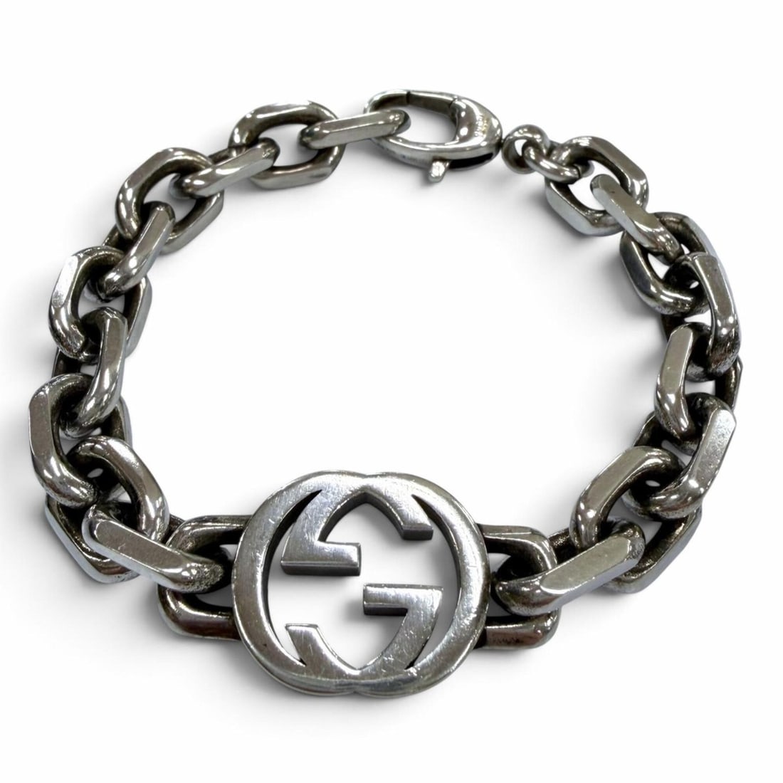 GUCCI 627068 AG925 Interlocking G Bracelet, Silver, Size 17, Made in Italy, Weight 44.2g, (1 of 15)