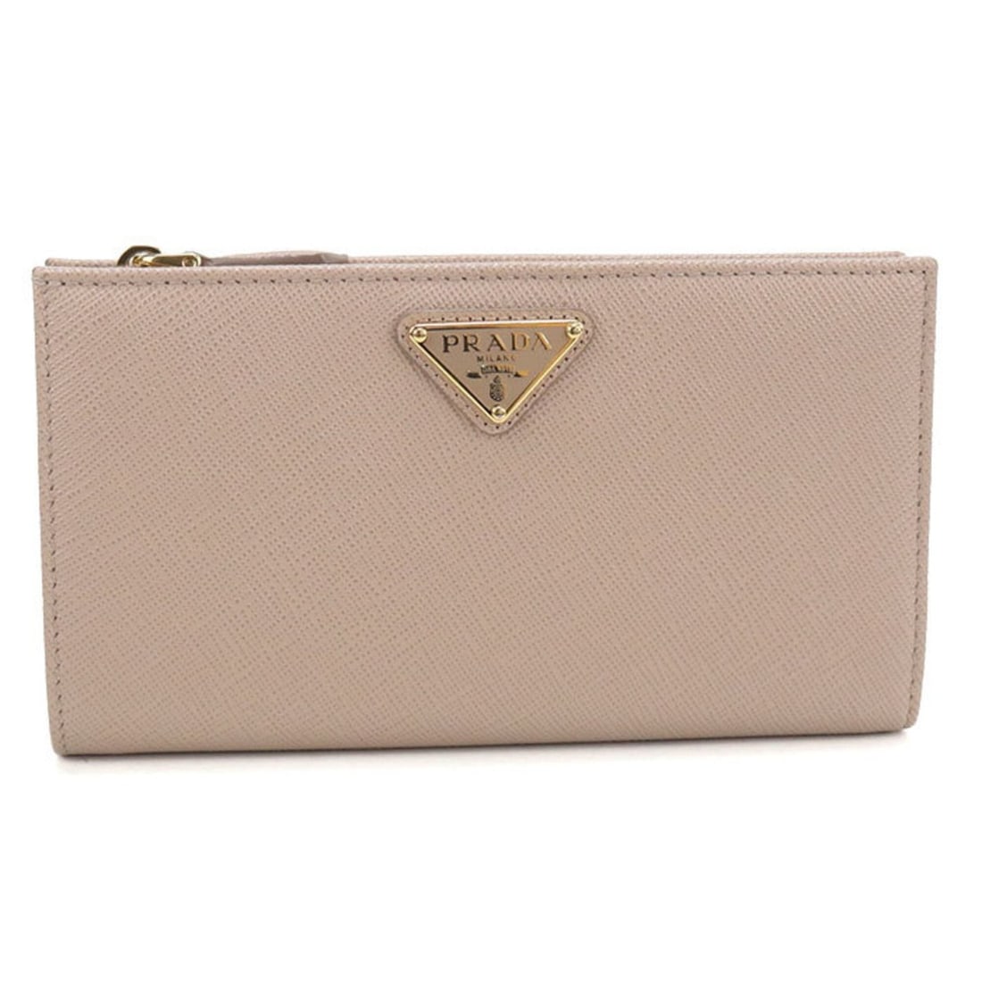 PRADA Prada Bi-fold Long Wallet 1ML009 Saffiano Triangle Women's Beige (1 of 8)