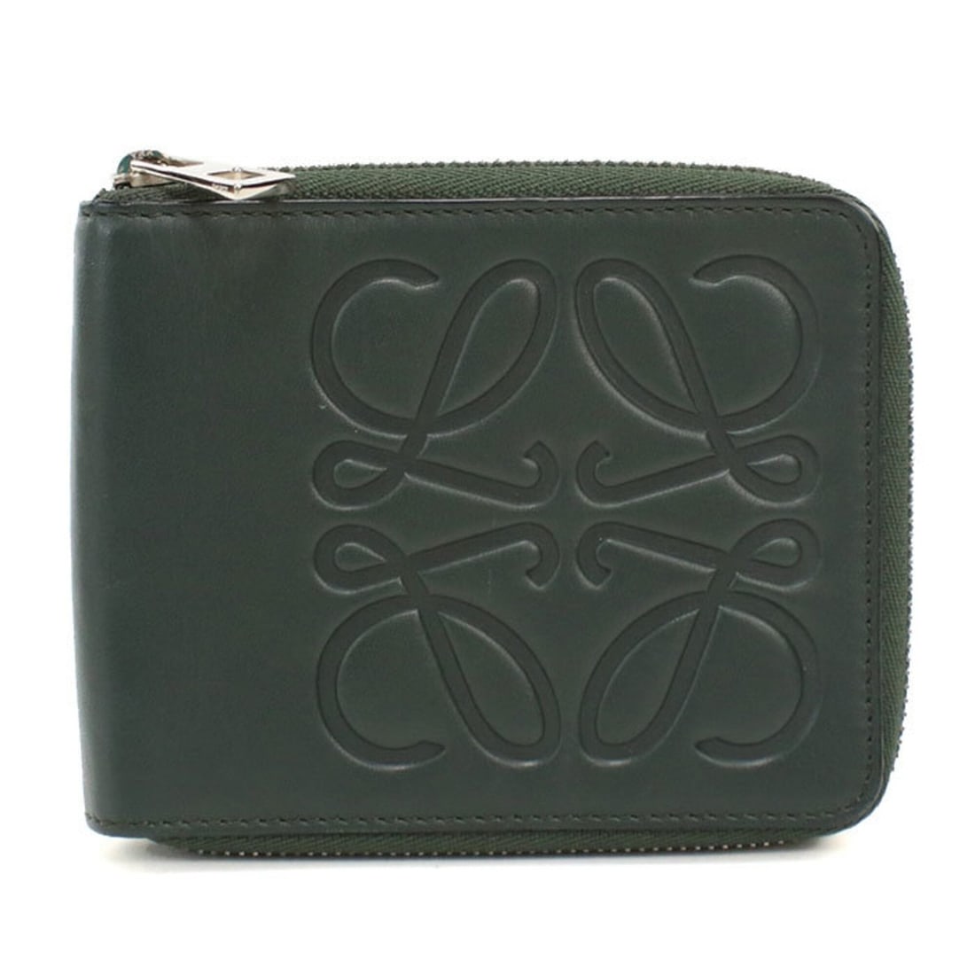 LOEWE Bi-fold Wallet, Round Zipper Anagram, Men's/Women's, Green: --- Catalog ---Category: SizeSize (HxWxD): 8.5cm x 11cm x 2cm / 3.34'' x 4.33'' x 0.78''Category: DesignType: Wallet (bi-fold)Color: GreenGender: Men,WomenMaterial: Leather Leather/Fur Type: CalfskinC