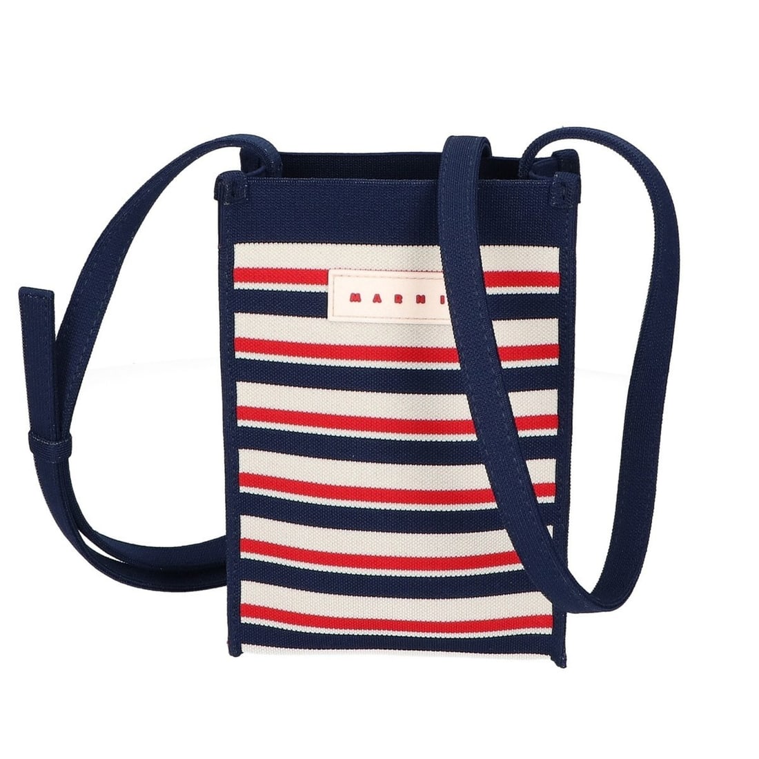 MARNI Marni Border Jacquard Crossbody Mini Shoulder Bag Red Navy Ivory Women's: --- Catalog ---Category: SizeSize (HxWxD): 20cm x 14cm x 6.5cm / 7.87'' x 5.51'' x 2.55''Category: DesignType: Shoulder bagColor: Ivory, Navy, Red colorGender: WomenMaterial: Canvas Category: GeneralB