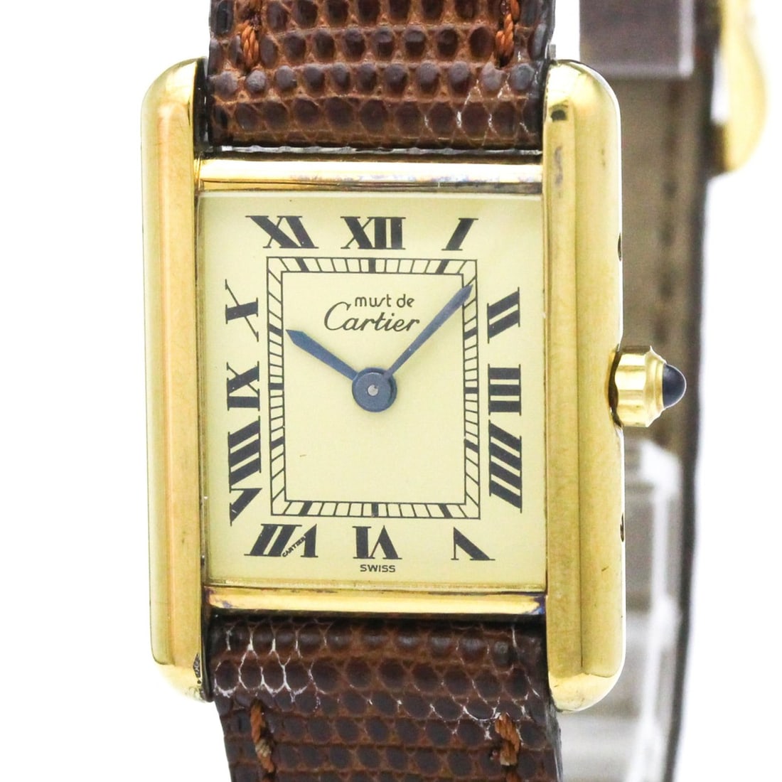 CARTIER Must Tank Gold Plated Leather Quartz Ladies Watch 366001: --- Catalog ---Category: SizeCase Diameter: 20mm / 0.79''Category: DesignType: WristwatchStyle: Dress/FormalGender: WomenColor (Dial): GoldMaterial (Band): LeatherMaterial (Case): Gold platedCategory: