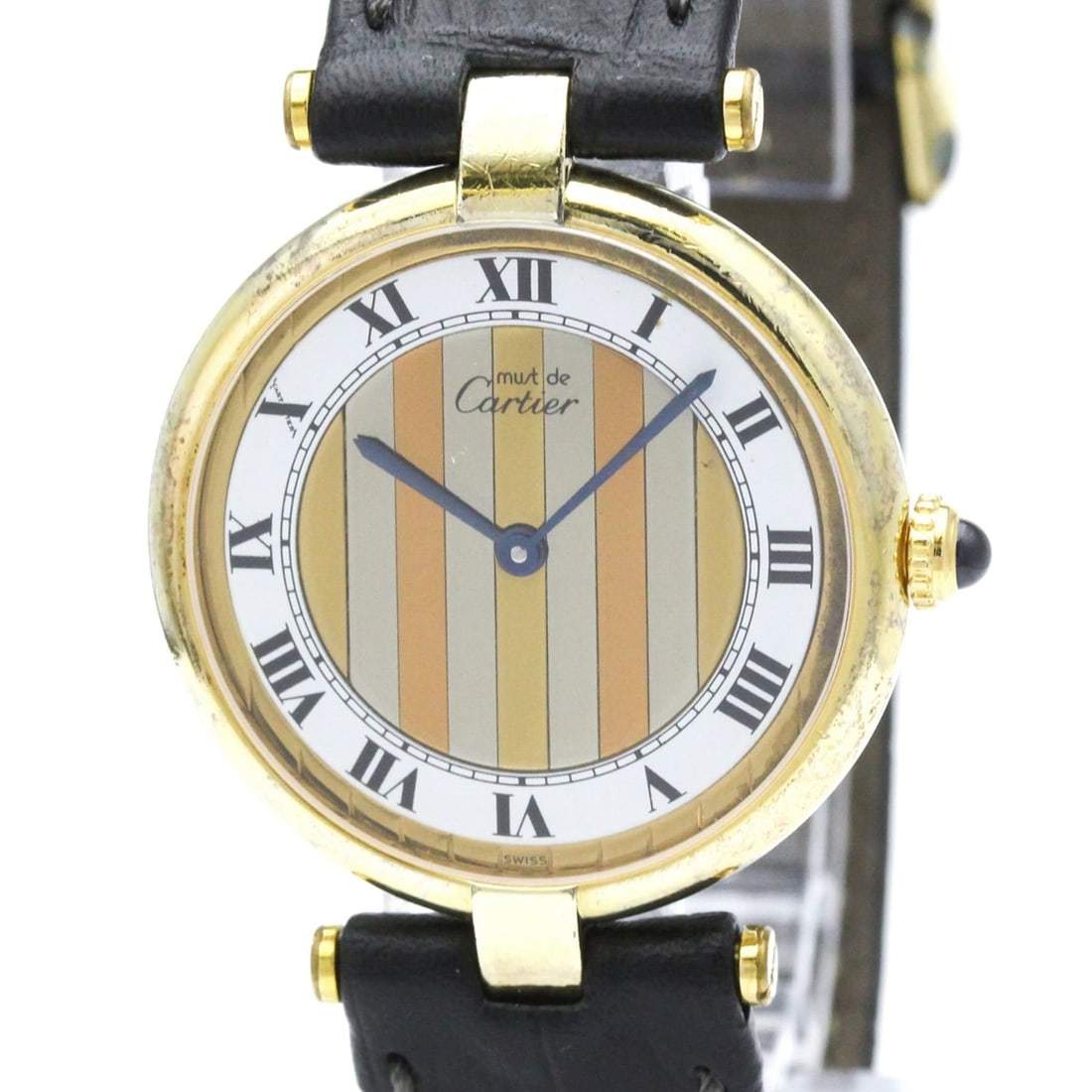 CARTIER Must Vendome Gold Plated Leather Quartz Unisex Watch 590003: --- Catalog ---Category: SizeCase Diameter: 30mm / 1.18''Category: DesignType: WristwatchStyle: Dress/FormalGender: UnisexColor (Dial): GoldMaterial (Band): LeatherMaterial (Case): Gold platedCategory