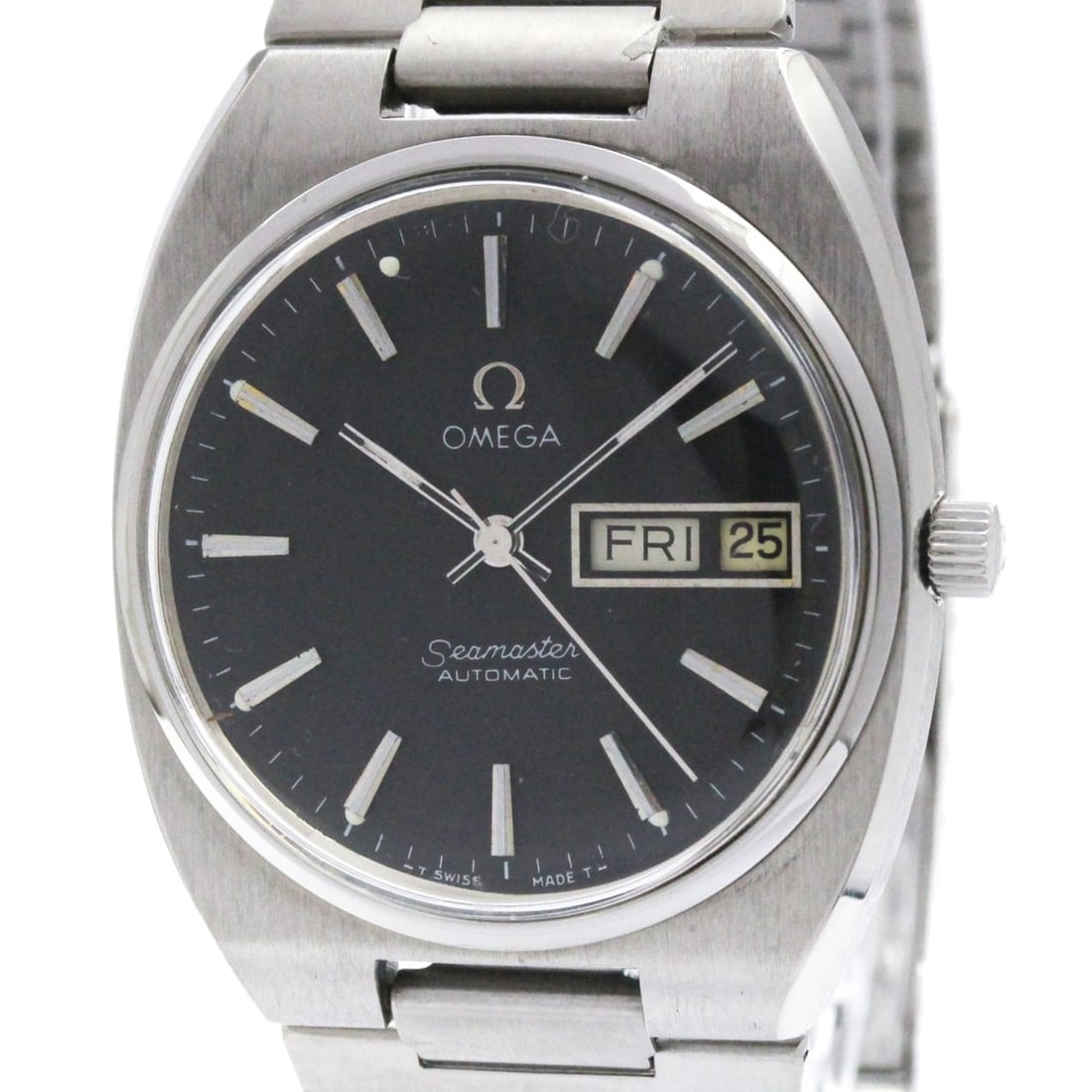 OMEGA Seamaster Day Date Cal 1020 Automatic Mens Watch 166.0213: --- Catalog ---Category: SizeCase Diameter: 35mm / 1.38''Category: DesignType: WristwatchStyle: Dress/FormalGender: MenColor (Dial): BlackMaterial (Band): Stainless steelMaterial (Case): Stainless ste