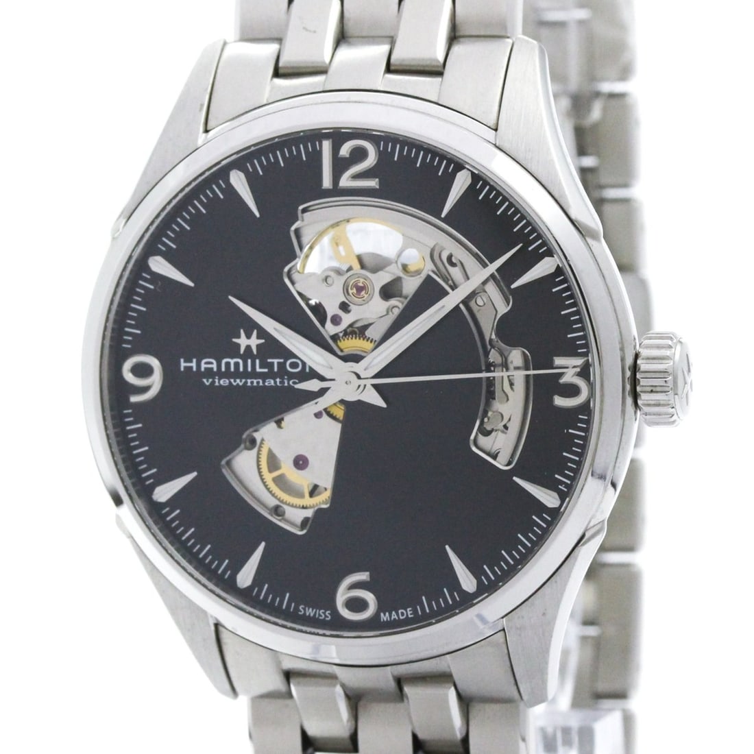 HAMILTON Jazzmaster Open Heart Steel Automatic Mens Watch H32705131 Polished: --- Catalog ---Category: SizeCase Diameter: 42mm / 1.65''Category: DesignType: WristwatchStyle: SportGender: MenColor (Dial): BlackMaterial (Band): Stainless steelMaterial (Case): Stainless steelCateg