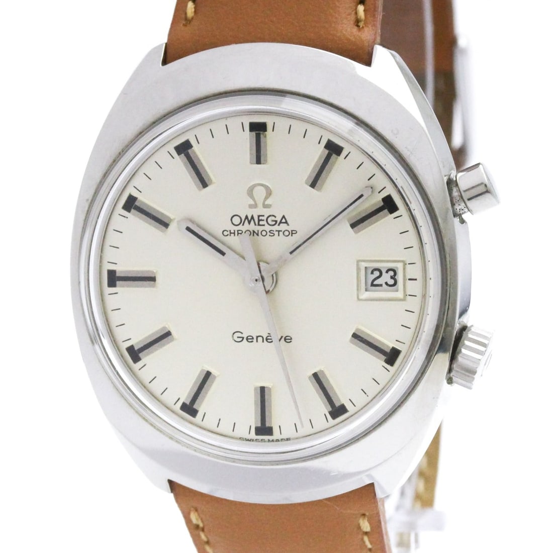 OMEGA Geneve Stainless Steel Hand-Winding Mens Watch 146.009 Vintage: --- Catalog ---Category: SizeCase Diameter: 35mm / 1.38''Category: DesignType: WristwatchStyle: Dress/FormalGender: MenColor (Dial): SilverMaterial (Band): LeatherMaterial (Case): Stainless steelCateg