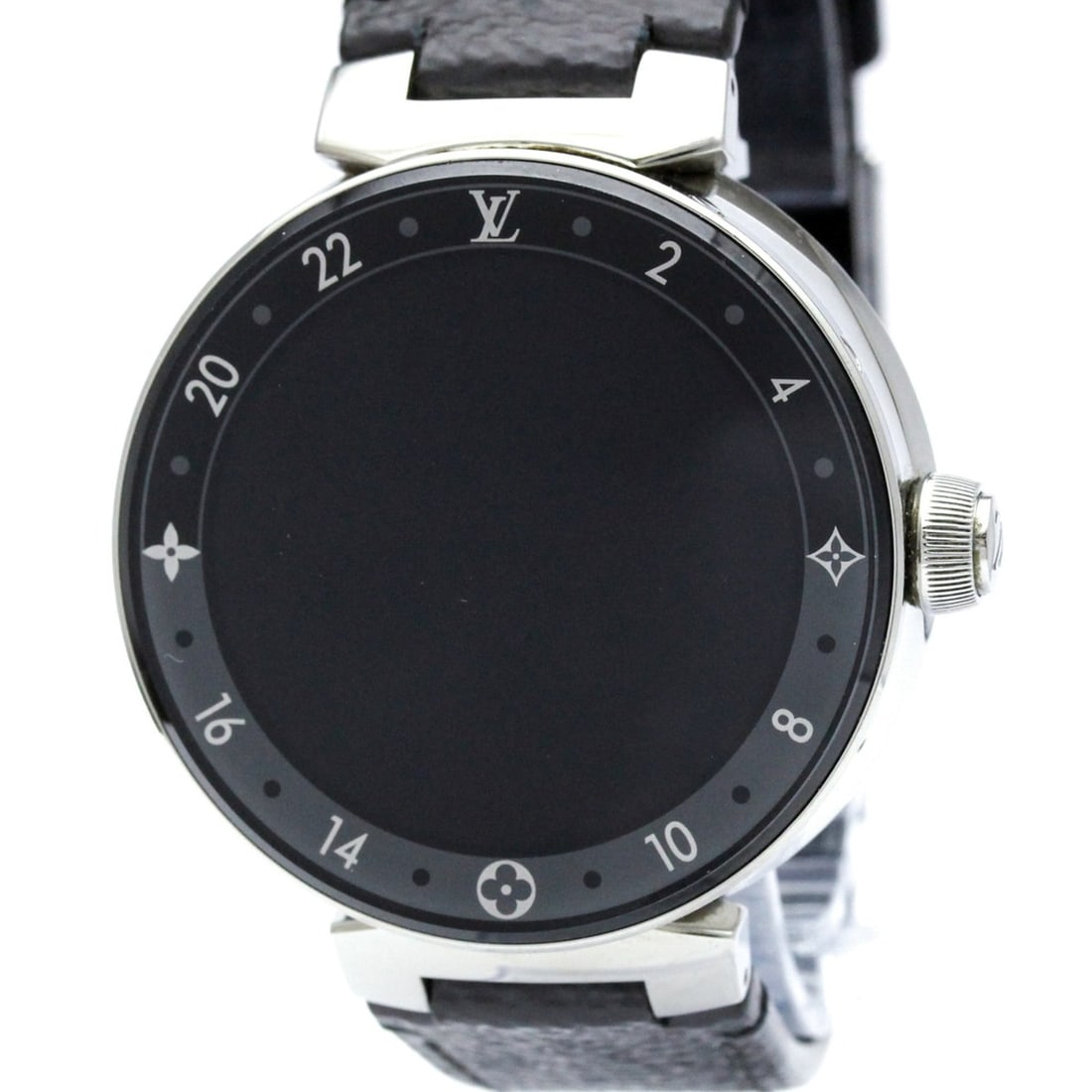 LOUIS VUITTON Tambour Horizon Steel Leather Quartz Mens Watch QA050 Polished (1 of 9)