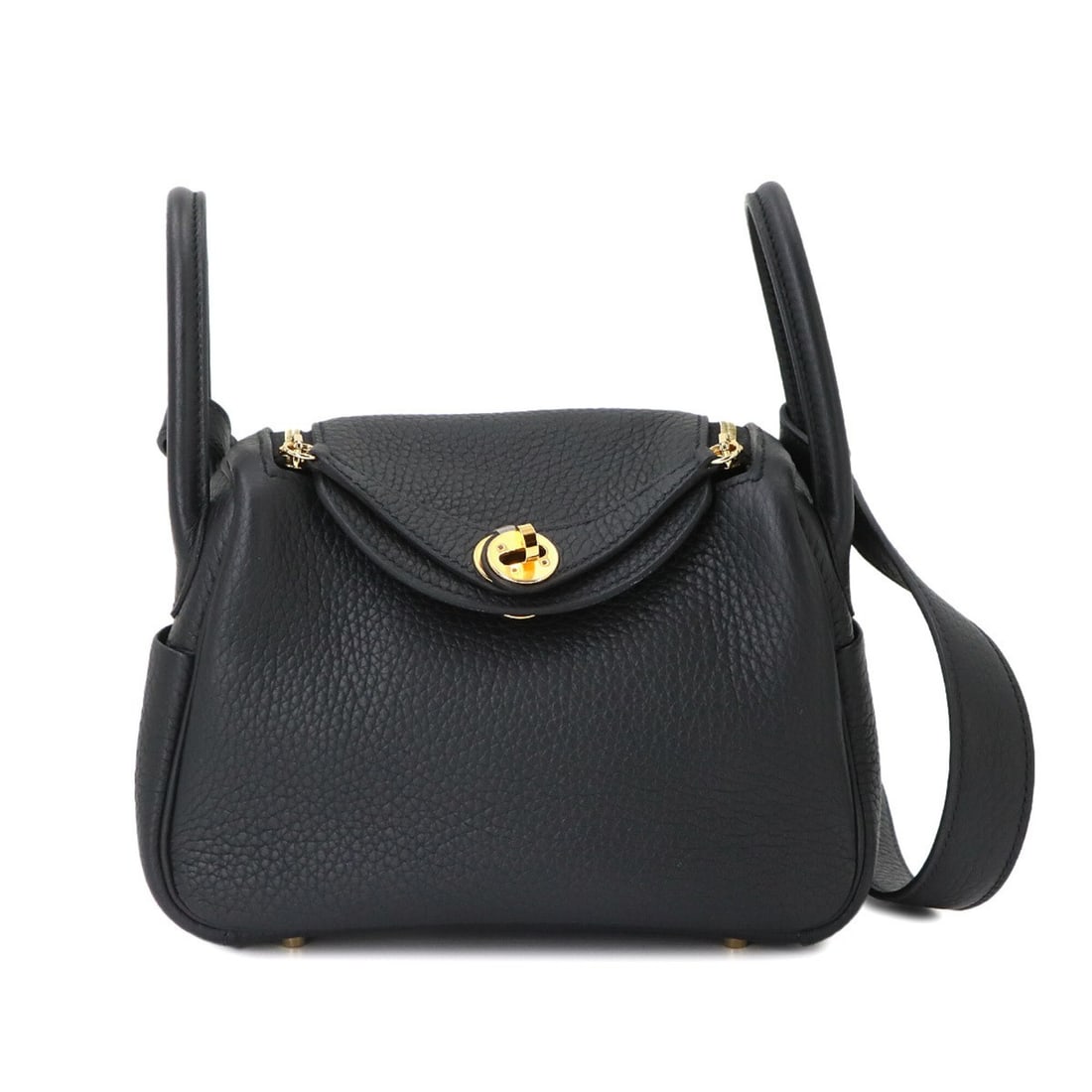 Hermes Lindy Mini 2 2-way Hand/Shoulder Handbag, Taurillon Clemence Leather, Black, G Stamp, Gold (1 of 11)
