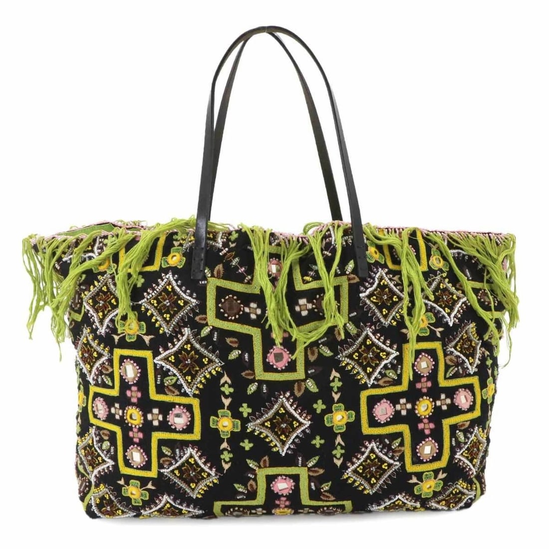 Fendi Beads Embroidered Tote Handbag, Canvas and Leather, Multicolor, Silver Hardware: --- Catalog ---Category: SizeSize (HxWxD): 28.5cm x 35cm x 12cm / 11.22'' x 13.77'' x 4.72''Category: DesignType: Tote bagColor: Multi-colorGender: WomenMaterial: Canvas , Leather Category: GeneralBra