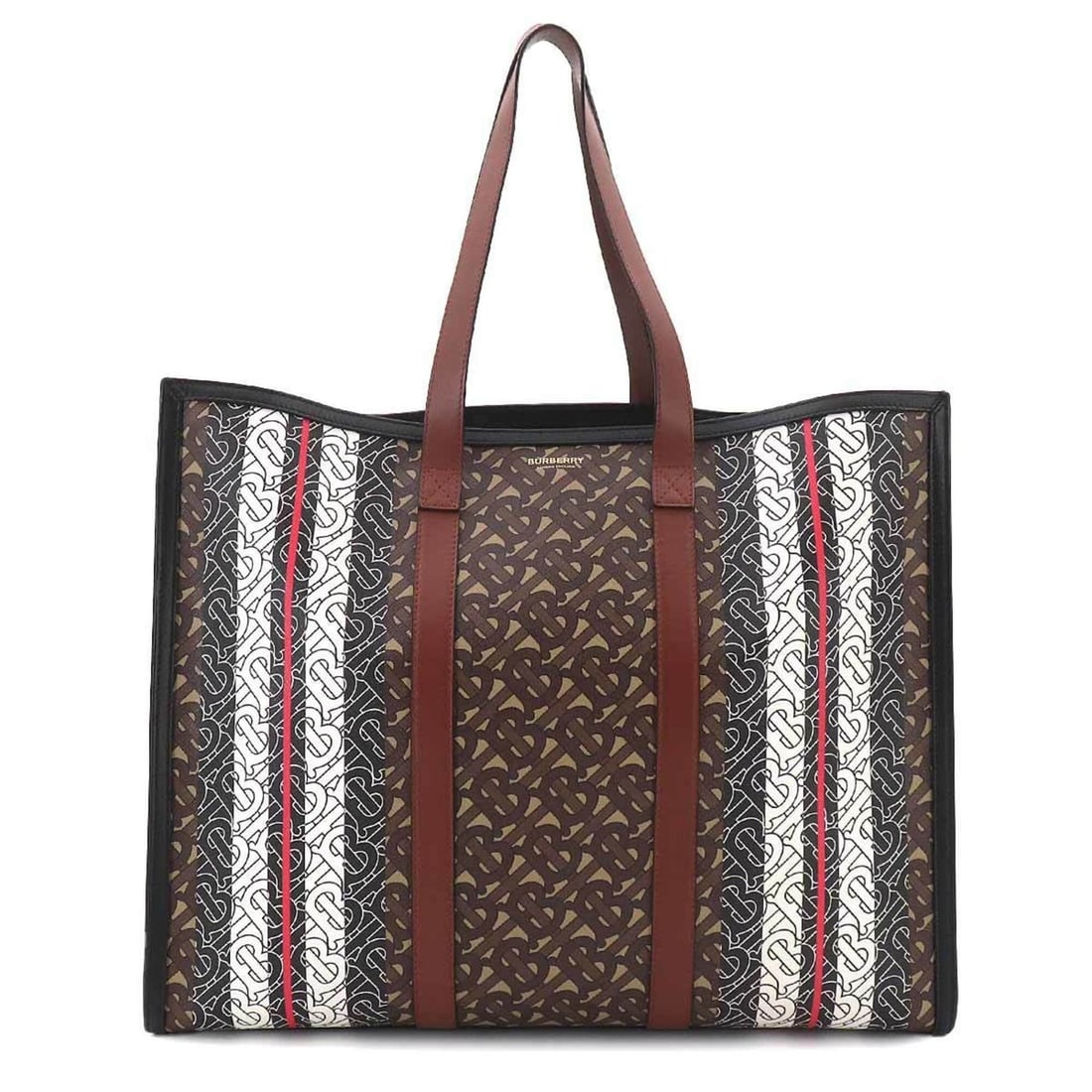 Burberry TB Monogram Stripe Tote Handbag Leather Brown 80214881 Bag (1 of 11)
