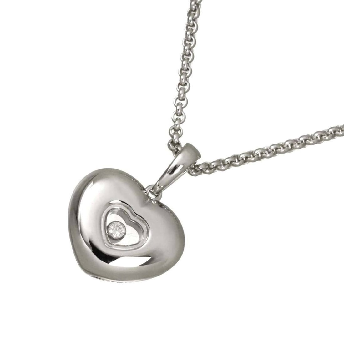 Chopard Happy Diamonds Heart Necklace, 42cm, 18K WG (White Gold 750): --- Catalog ---Category: SizePendant Size: 22.8mm x 16.9mm / 0.89'' x 0.66''Neck Circumference: 42 cm / 16.53''Category: DesignGender: WomenMaterial: White gold (18K)Necklace Type: NecklaceCategory: G