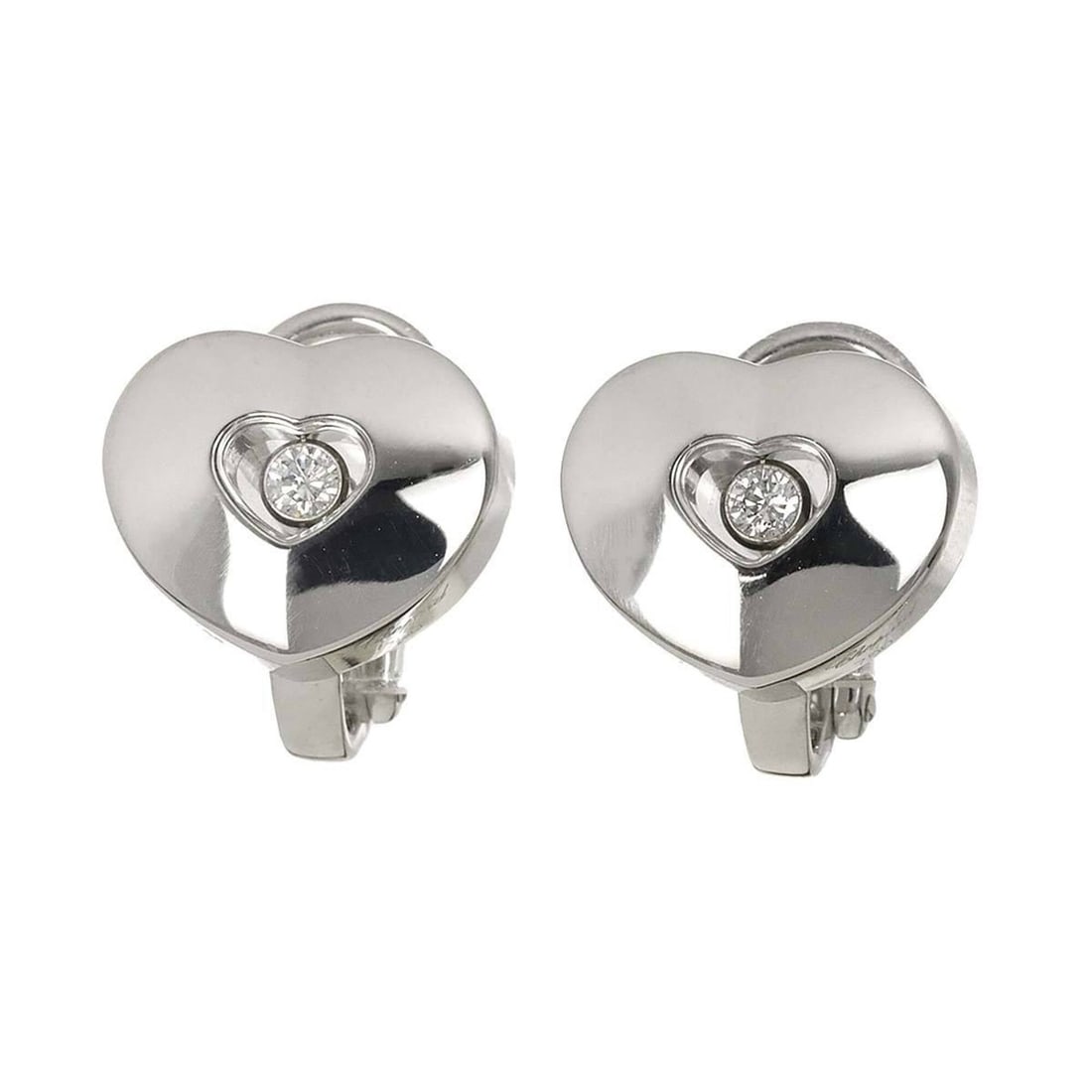 Chopard Happy Heart Diamond Earrings, 18K White Gold (750), Clip-on style.: --- Catalog ---Category: SizeSize (HxWxD): 12.50mm x 14.80mm / 0.49'' x 0.58''Category: DesignType: Clip earringsGender: WomenMaterial: White gold (18K)Category: GeneralBrand: Chopard--- Item List ---