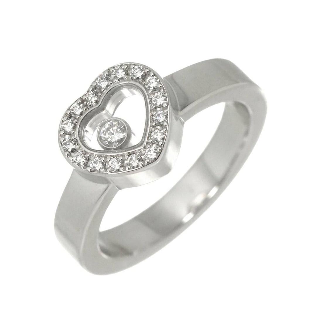 Chopard Happy Diamond Heart Ring, 18K White Gold (750), Ring: --- Catalog ---Category: SizeJP Size: 8US Size: 4.5Category: DesignType: Band ringGender: WomenMaterial: White gold (18K)Category: GeneralBrand: Chopard--- Item List ---Section: ConditionRanking: Rank