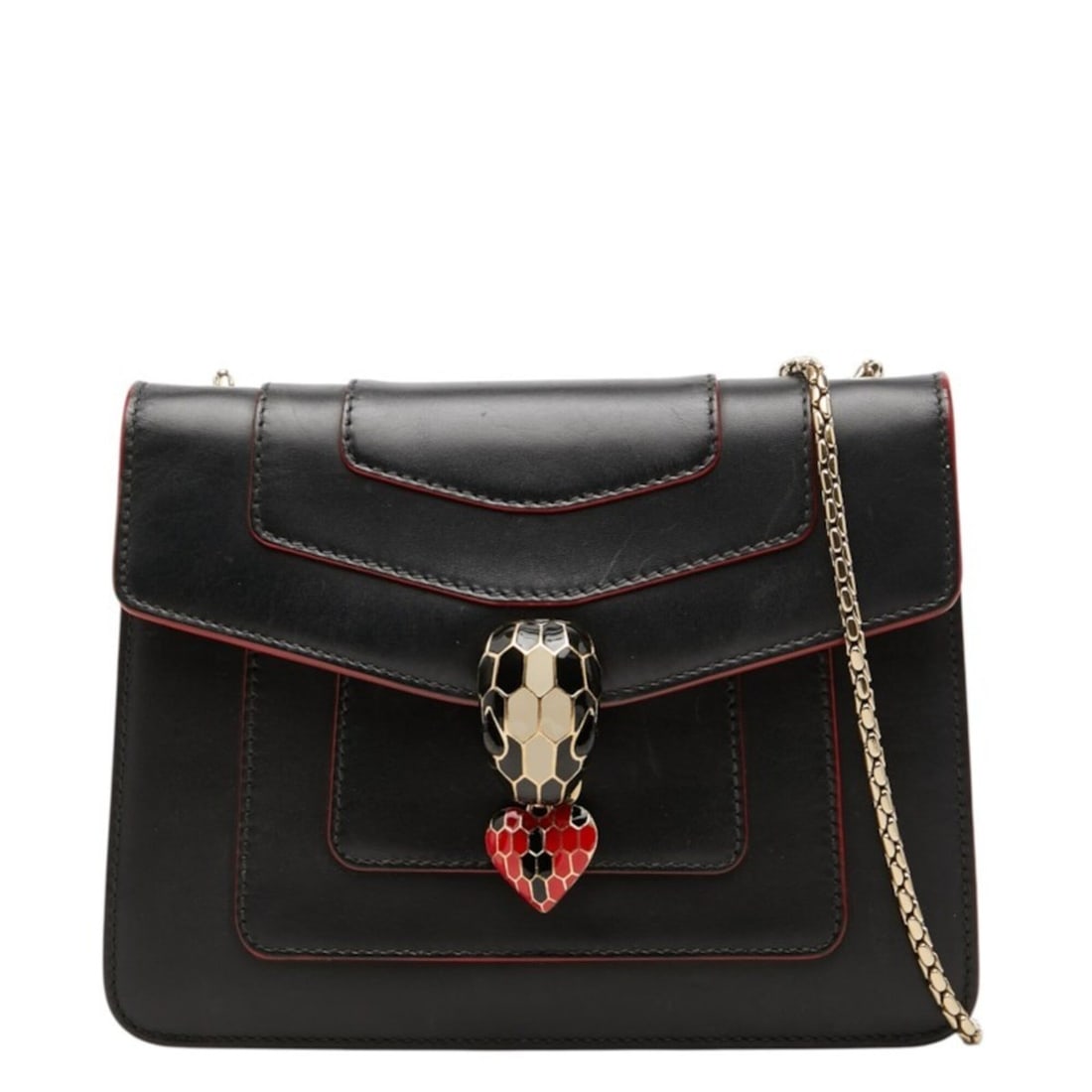 BVLGARI Serpenti Forever Heart Charm Chain Shoulder Bag, Black and Red Leather, Women's.: --- Catalog ---Category: SizeSize (HxWxD): 15cm x 20cm x 4.5cm / 5.9'' x 7.87'' x 1.77''Category: DesignType: Shoulder bagColor: Black, Red colorGender: WomenMaterial: Leather Category: GeneralBrand: 