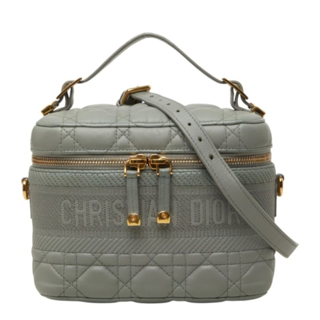 Christian Dior Dior Cannage Travel Small Vanity Bag, Shoulder 2-way, Gray Leather, Women's: --- Catalog ---Category: SizeSize (HxWxD): 14.5cm x 18.5cm x 10.5cm / 5.7'' x 7.28'' x 4.13''Category: DesignType: Shoulder bag, Vanity bagColor: GrayGender: WomenMaterial: Leather Category: GeneralBr