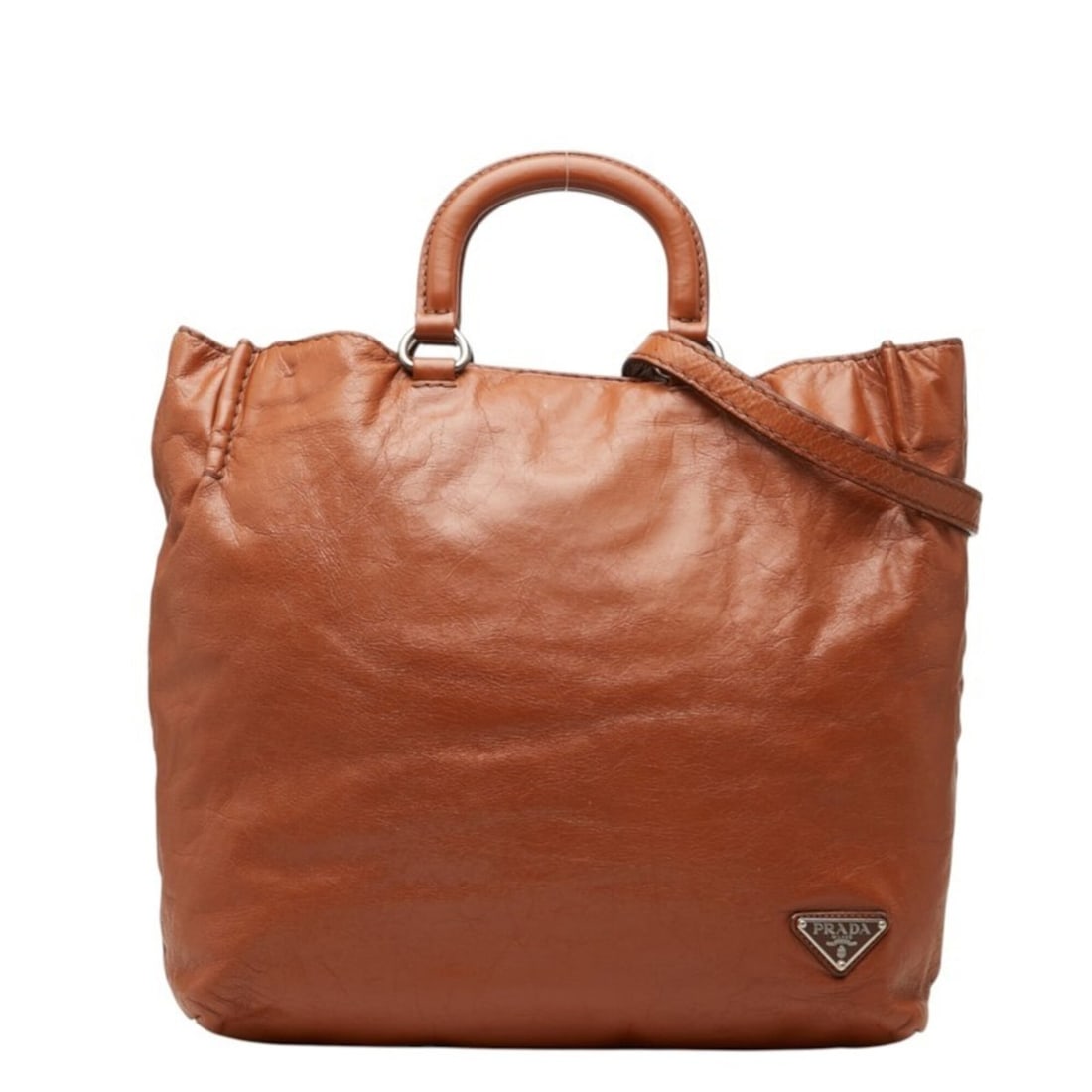 Prada Triangle Logo Plate Tote Bag Shoulder 2-Way Brown Leather Women's PRADA: --- Catalog ---Category: SizeSize (HxWxD): 33cm x 34cm x 13.5cm / 12.99'' x 13.38'' x 5.31''Category: DesignType: Shoulder bag, Tote bagColor: BrownGender: WomenMaterial: Leather Category: GeneralBran