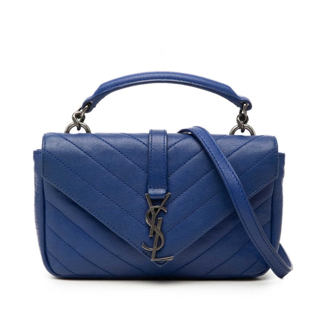 Saint Laurent YSL Logo College Mini Handbag Chain Shoulder Bag 438492 Blue Leather Women's SAINT: --- Catalog ---Category: SizeSize (HxWxD): 11.5cm x 17.5cm x 3cm / 4.52'' x 6.88'' x 1.18''Category: DesignType: Handbag, Shoulder bagColor: BlueGender: WomenMaterial: Leather Category: GeneralBrand: 