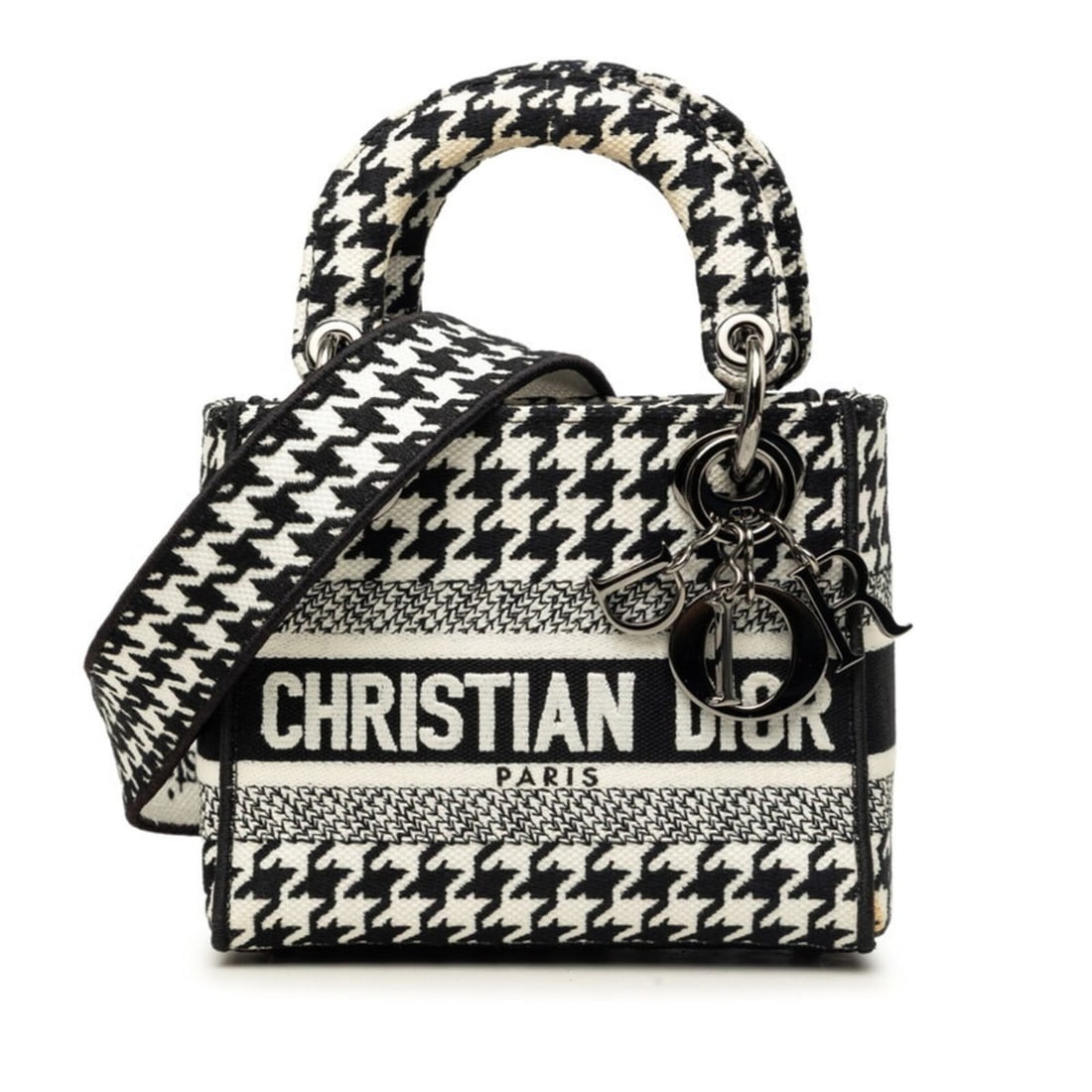 Christian Dior Dior Lady D-Lite Mini Handbag/Shoulder Bag, 2-Way, White/Black Canvas, Women's.: --- Catalog ---Category: SizeSize (HxWxD): 14cm x 17cm x 8cm / 5.51'' x 6.69'' x 3.14''Category: DesignType: Handbag, Shoulder bagColor: Black, WhiteGender: WomenMaterial: Canvas Category: GeneralBran