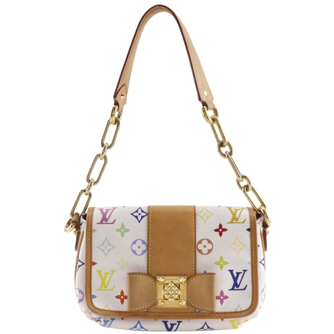 Louis Vuitton Patty Shoulder Bag, Ribbon, M40305, Monogram Multicolor, Blanc (White), 2010 Model,: --- Catalog ---Category: SizeWeight: 680g / 1.49lb.Strap Drop: 26cm / 10.23''Size (HxWxD): 17cm x 24cm x 11cm / 6.69'' x 9.44'' x 4.33''Category: DesignType: Shoulder bagColor: Blanc, Monogram, Multi-