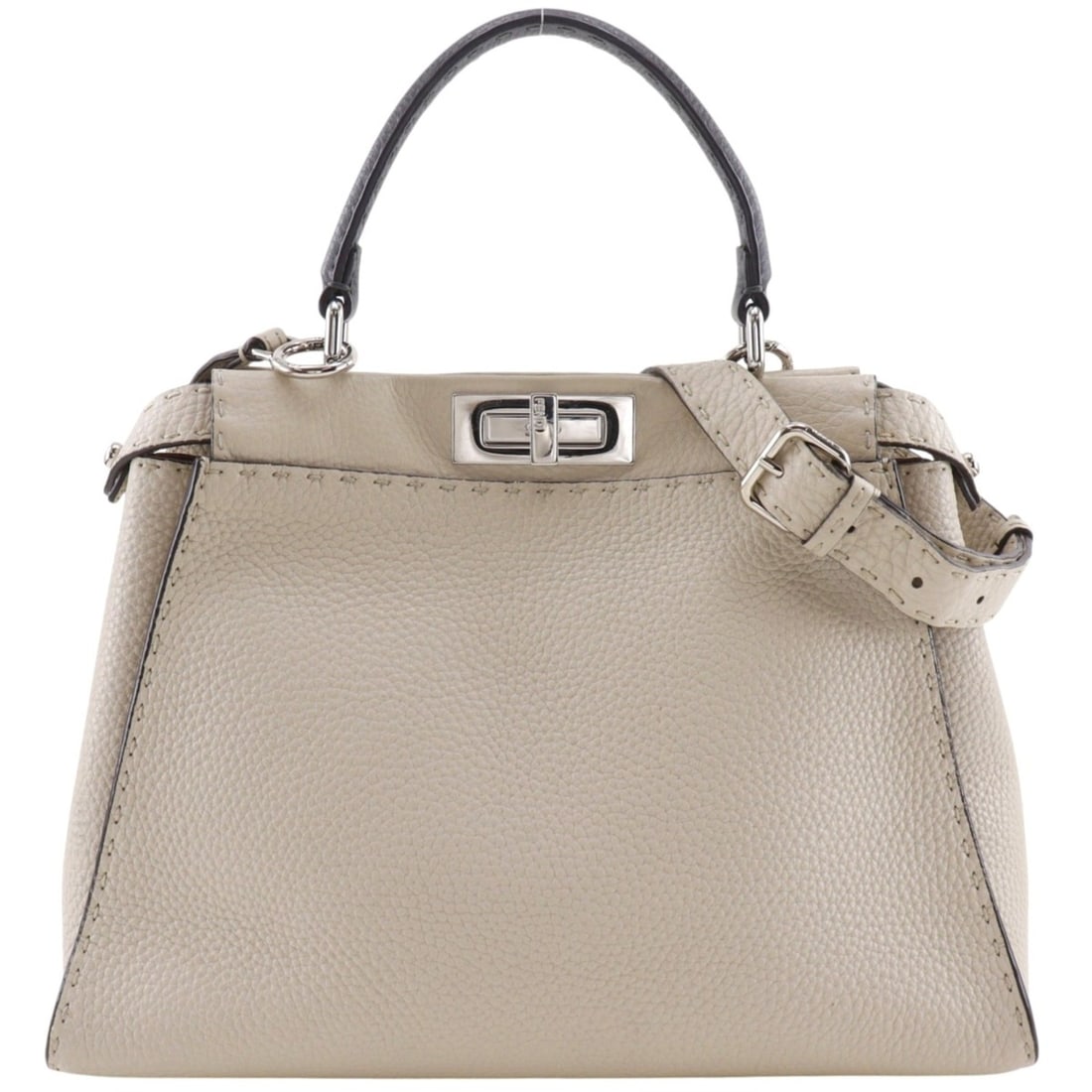 Fendi Peekaboo Selleria Medium Handbag, 2-Way Shoulder Bag, Bicolor, Leather, Light Gray, 8BN290, (1 of 18)