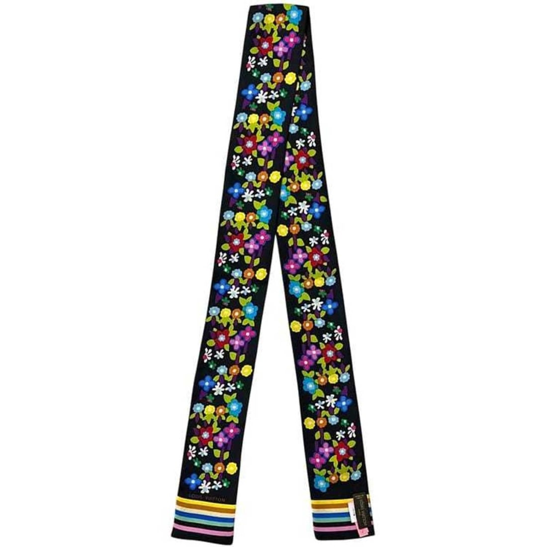 Louis Vuitton Ribbon Scarf Bandeau Multi-Flower Cleaned LOUIS VUITTON Silk Noir Black Women's: --- Catalog ---Category: SizeSize (LxW): 1.19m x 6.5cm / 47.04'' x 2.55''Category: DesignType: ScarfColor: Multi-color, NoirGender: WomenMaterial: Silk Category: GeneralBrand: Louis VuittonCountry of 