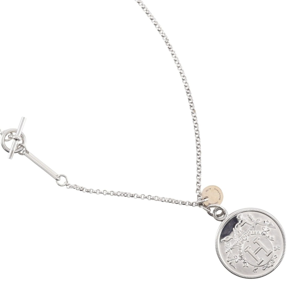 Hermes Exlibris MM Necklace, Sterling Silver 925 x 18K Yellow Gold, Approx. 16.1g, Unisex. (1 of 11)