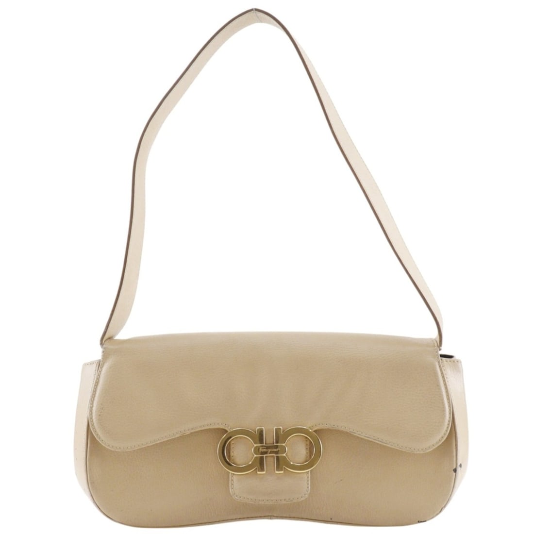 Salvatore Ferragamo Double Gancini Shoulder Bag AQ-217163 Leather Beige Magnetic Closure Women's: --- Catalog ---Category: SizeWeight: 450g / 15.87oz.Size (HxWxD): 14cm x 27cm x 7.5cm / 5.51'' x 10.62'' x 2.95''Strap Length: 25cm / 9.84''Category: DesignType: Shoulder bagColor: BeigeGender: WomenC