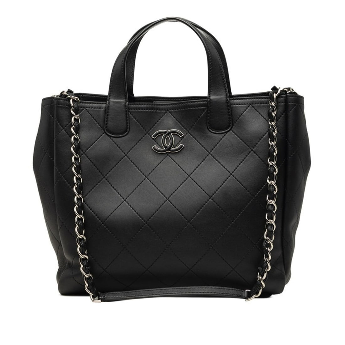 Chanel Coco Mark Wild Stitch Tote Bag Shoulder 2-Way Black Silver Hardware Leather Women's CHANEL: --- Catalog ---Category: SizeSize (HxWxD): 25cm x 30cm x 11cm / 9.84'' x 11.81'' x 4.33''Category: DesignType: Shoulder bag, Tote bagColor: BlackGender: WomenMaterial: Leather Hardware Color: SilverCa