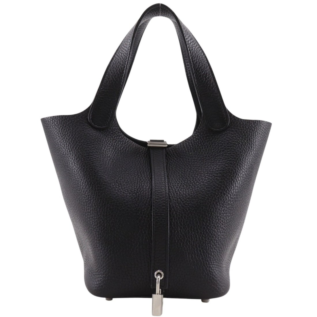 Hermes Picotin Lock 18 PM Handbag, Taurillon Clemence Leather, 2018 Model, Black/Silver Hardware, C: --- Catalog ---Category: SizeWeight: 480g / 1.05lb.Handle Drop: 13.00cm / 5.12''Size (HxWxD): 18cm x 18cm x 13cm / 7.08'' x 7.08'' x 5.11''Category: DesignType: HandbagColor: BlackGender: WomenClosure