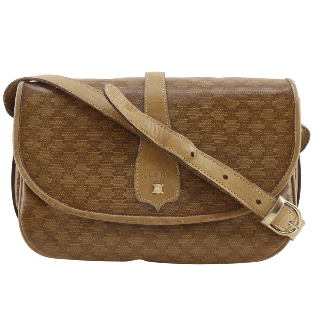 Celine Triomphe Shoulder Bag, Macadam PVC, Brown, Magnetic Closure, Women's. (1 of 20)