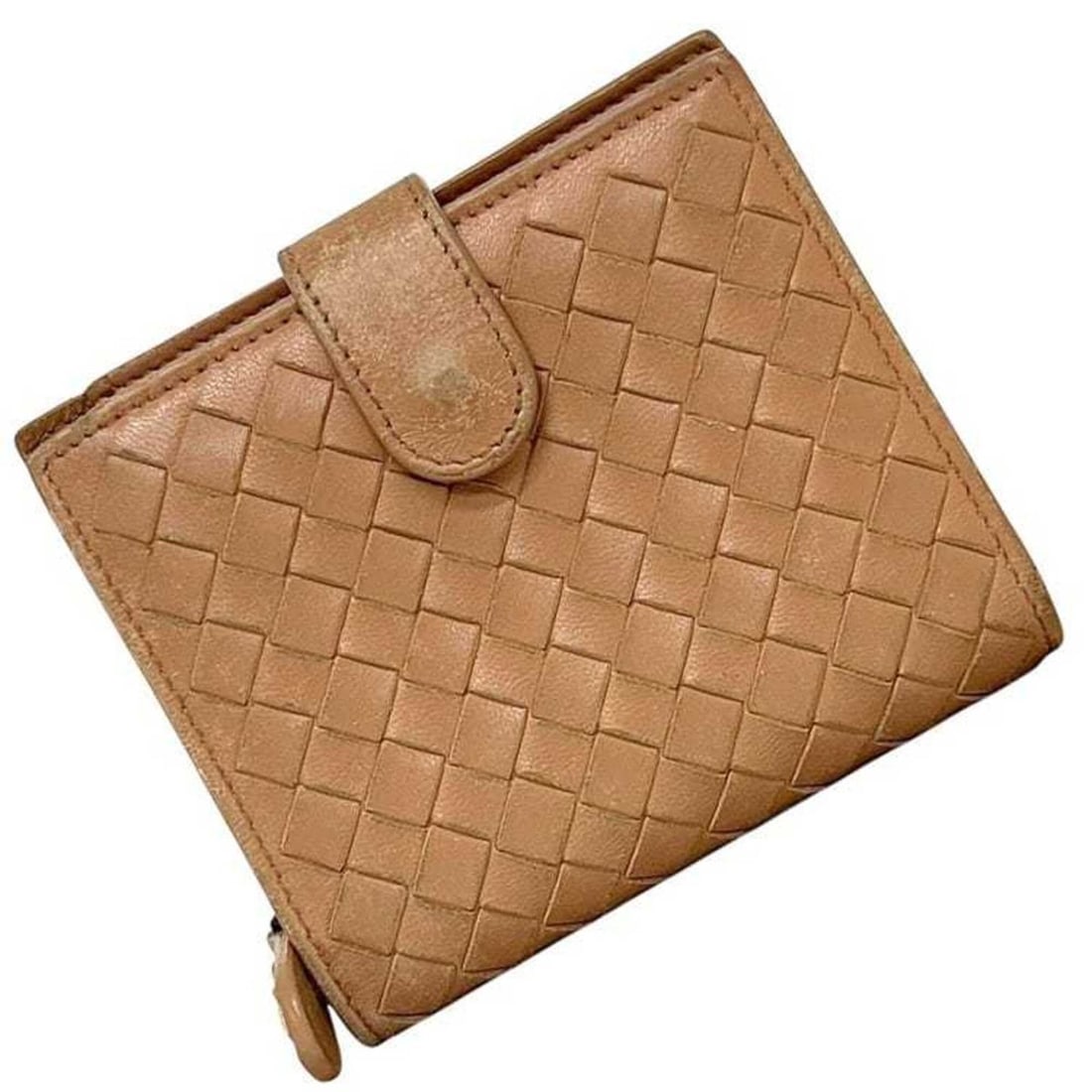 Bottega Veneta Bi-fold Wallet, Intrecciato, B01448238W, Leather, Beige, Women's, Compact (1 of 20)